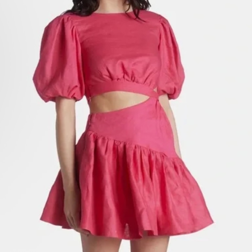 Bardot Mimi Fuchsia Linen Mini Dress asymmetrical